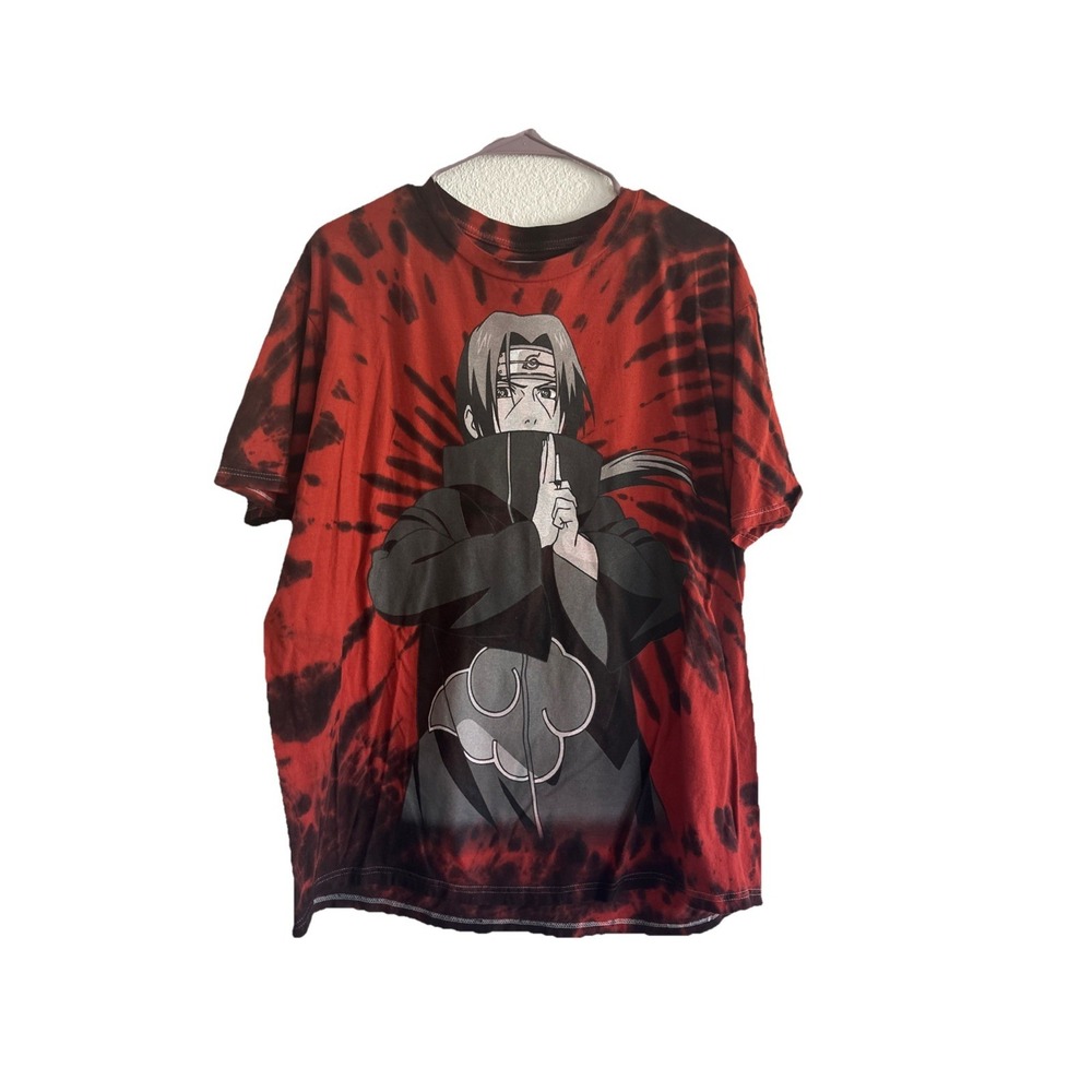 Naruto Itachi Tie Dye Anime T- Shirt Graphic RED/BLACK Size  L 2-Sided Print